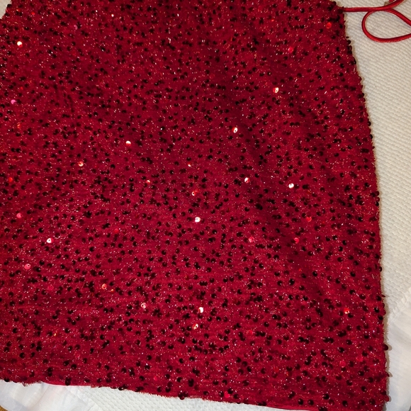 Red Sequin Embellished Halter Mini Dress - Picture 3 of 8